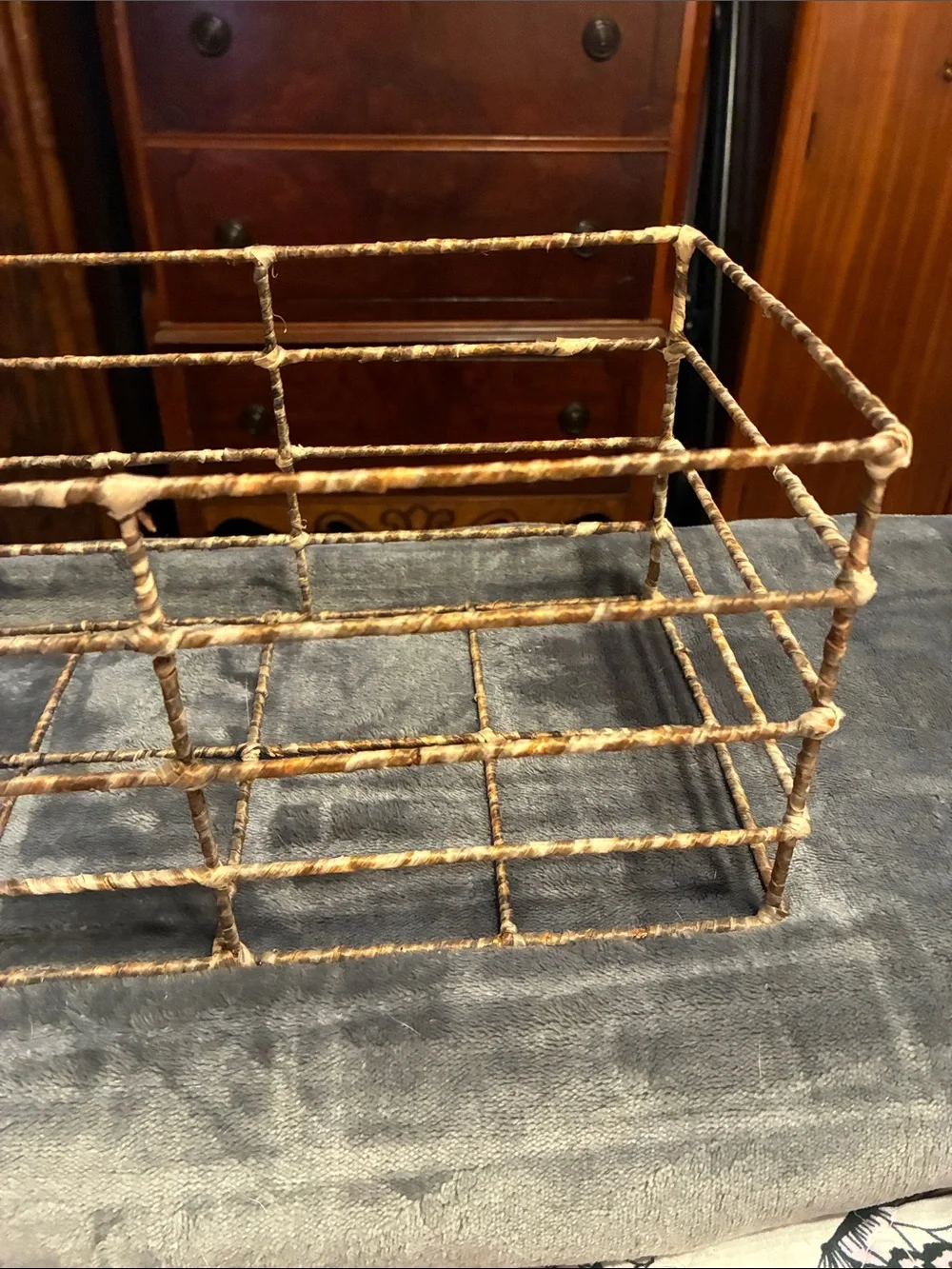 Rustic Metal Wire Storage Basket in Brown